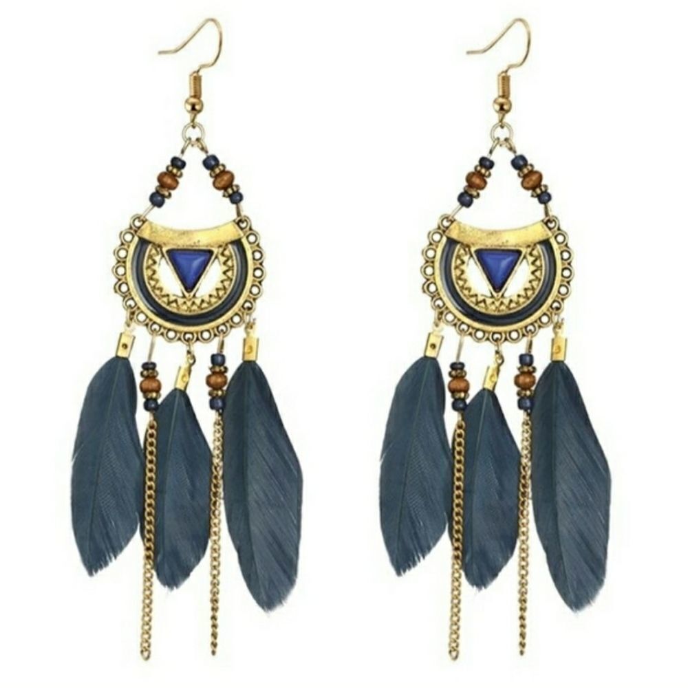 🌼Boho dangle feathers Teal